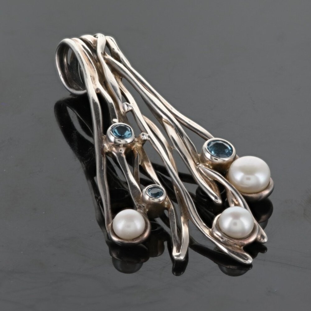 Vintage Fine Sterling silver Hagit Gorali ISRAEL Pendant w/blue Topaz & Pearls